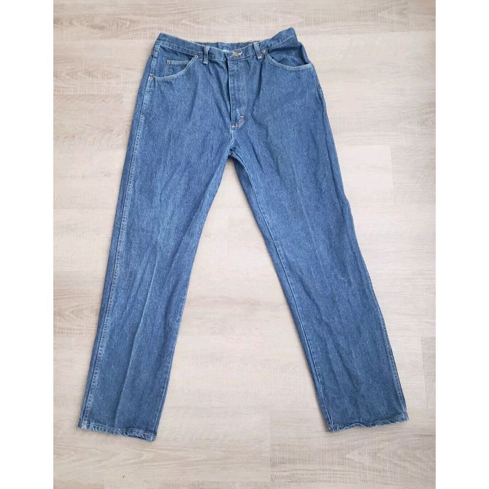Vintage Wrangler Rugged Wear Mens Blue Jeans Size 38x34 Straight Fit USA - Picture 3 of 7
